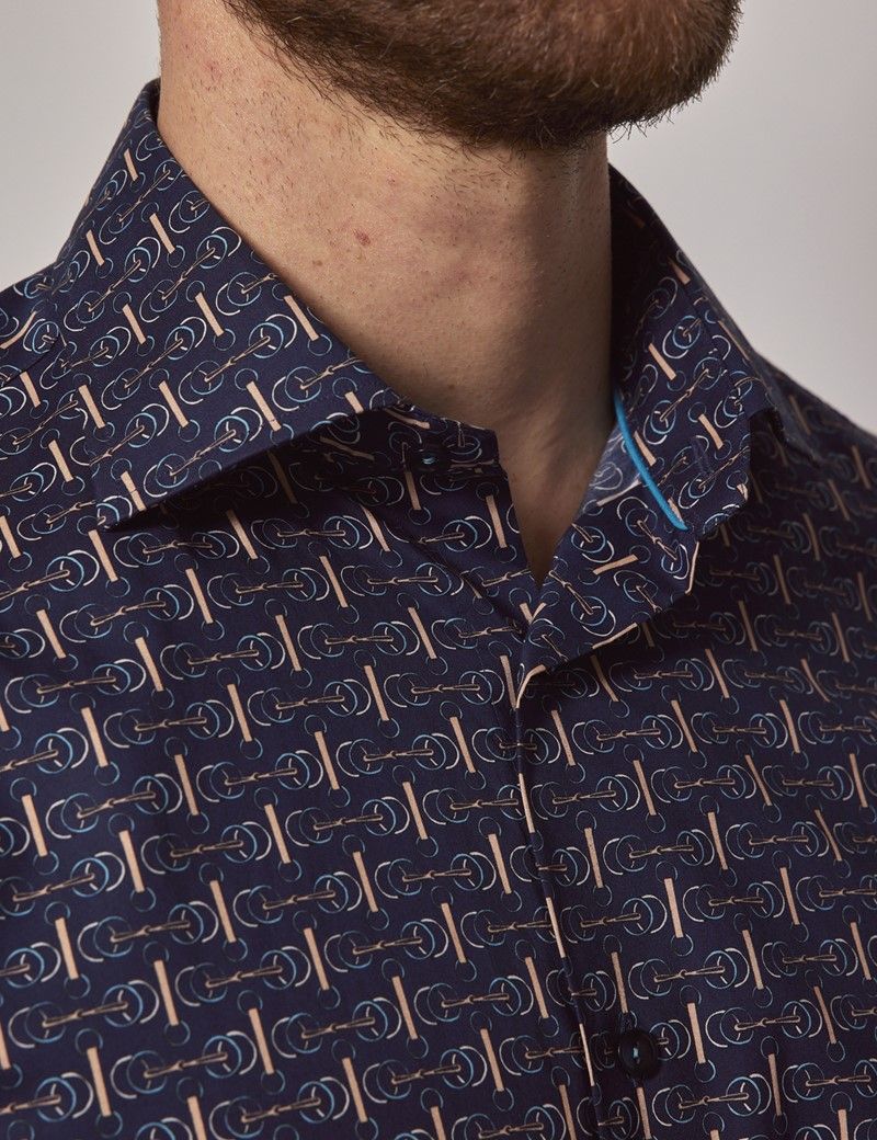 Men's Navy & Blue Geometric Slim Shirt | Hawes & Curtis