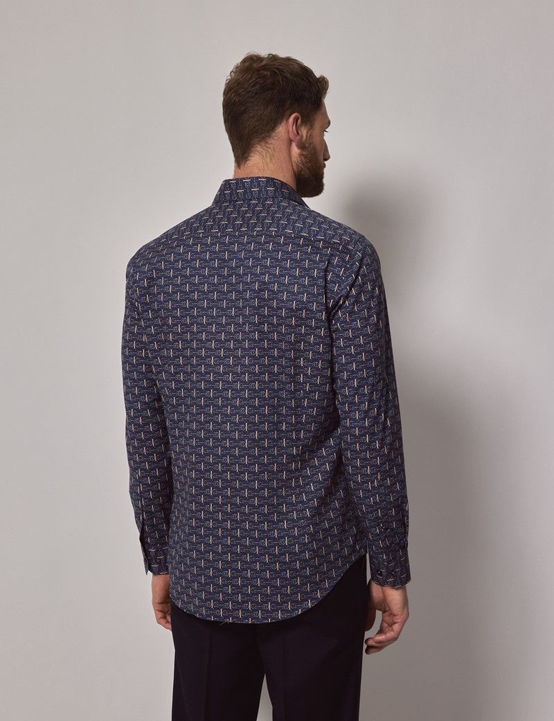 Men's Navy & Blue Geometric Slim Shirt | Hawes & Curtis