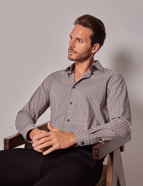 Navy & Cream Geometric Slim Curtis Shirt