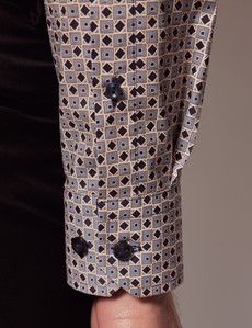 Slim Fit Navy & Cream Geometric Curtis Shirt-preview4