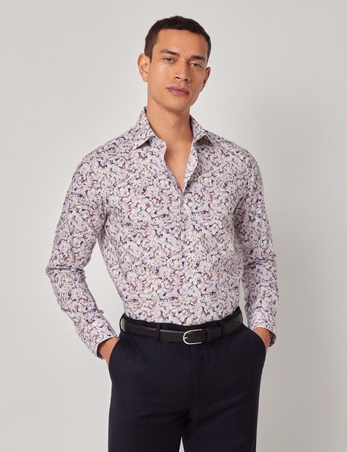White & Purple Floral Slim Curtis Shirt
