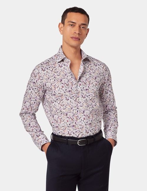 White & Purple Floral Slim Curtis Shirt