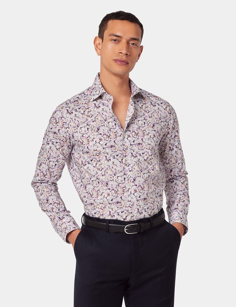 Slim Fit White & Purple Floral Curtis Shirt