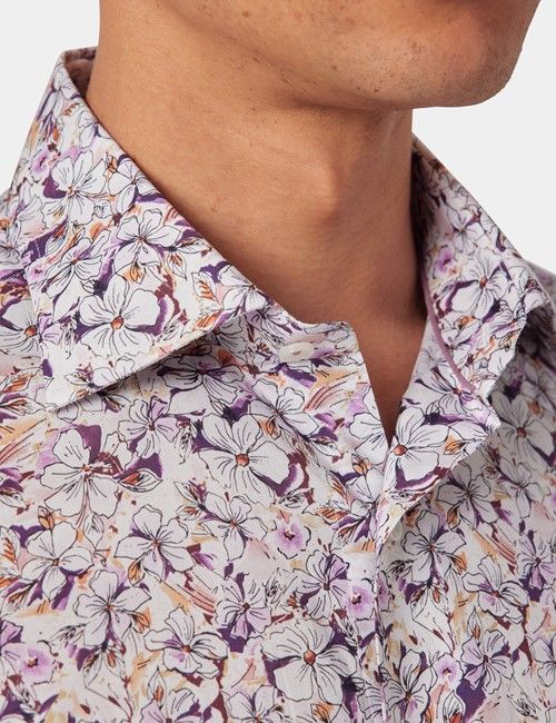 White & Purple Floral Slim Curtis Shirt-preview