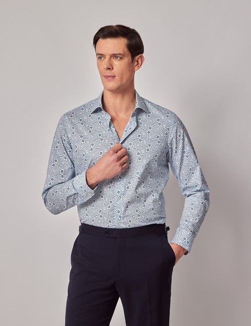 Blue & White Ditsy Floral Slim Curtis Shirt