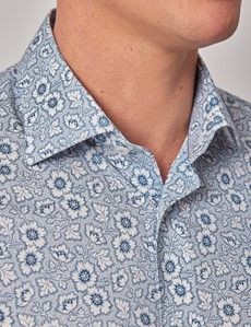 Slim Fit Blue & White Ditsy Floral Curtis Shirt
