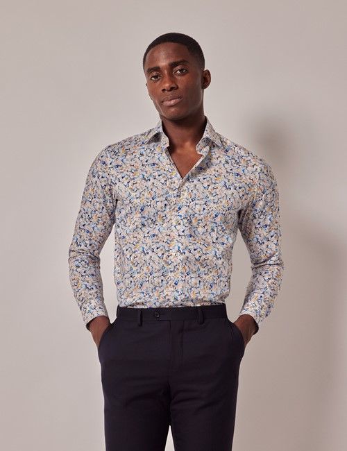 White & Blue Floral Slim Curtis Shirt
