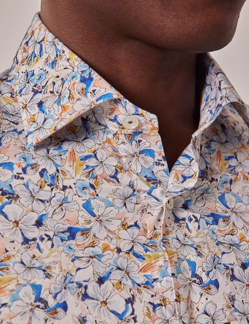 White & Blue Floral Slim Curtis Shirt-preview