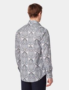 Slim Fit Cream & Blue Royal Paisley Curtis Shirt