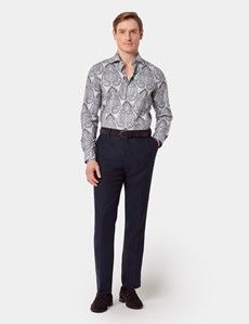 Slim Fit Cream & Blue Royal Paisley Curtis Shirt