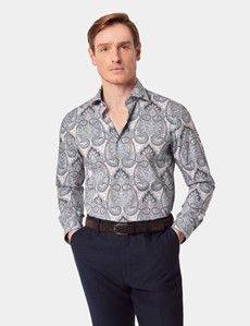 Slim Fit Cream & Blue Royal Paisley Curtis Shirt