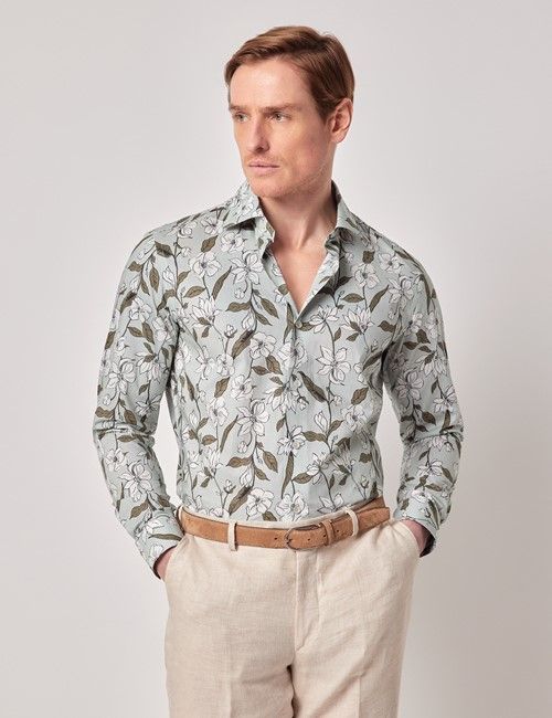 Slim Fit Green & Cream Floral Curtis Shirt