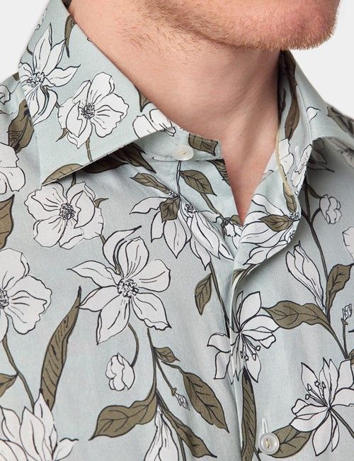 Slim Fit Green & Cream Floral Curtis Shirt-preview