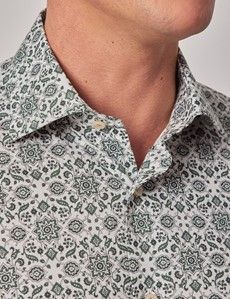 Slim Fit White & Green Abstract Print Curtis Shirt