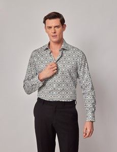 Slim Fit White & Green Abstract Print Curtis Shirt
