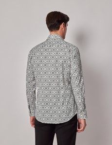 Slim Fit White & Green Abstract Print Curtis Shirt