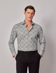 Slim Fit White & Green Abstract Print Curtis Shirt