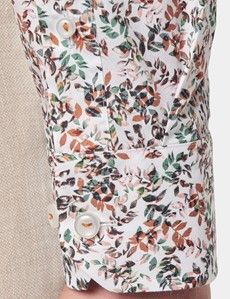 Slim Fit White & Brown Ditsy Leaves Curtis Shirt