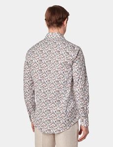 Slim Fit White & Brown Ditsy Leaves Curtis Shirt