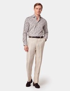 Slim Fit White & Brown Ditsy Leaves Curtis Shirt