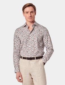 Slim Fit White & Brown Ditsy Leaves Curtis Shirt