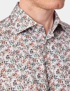 Slim Fit White & Brown Ditsy Leaves Curtis Shirt