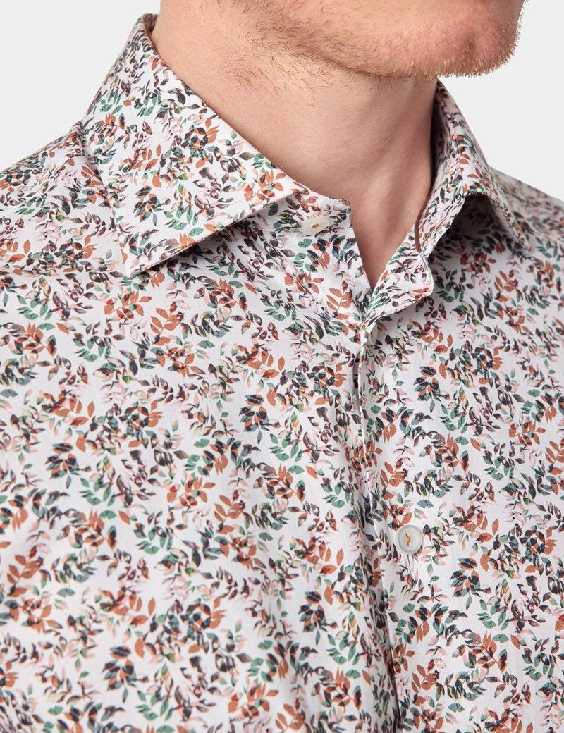 Slim Fit White & Brown Ditsy Leaves Curtis Shirt-preview