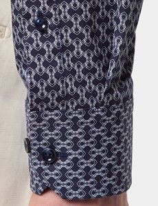 Slim Fit Navy & White Small Geo Curtis Shirt