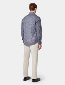 Slim Fit Navy & White Small Geo Curtis Shirt