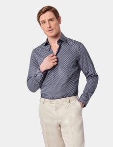 Slim Fit Navy & White Small Geo Curtis Shirt