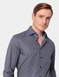Slim Fit Navy & White Small Geo Curtis Shirt