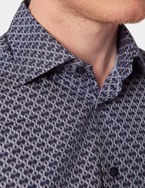 Slim Fit Navy & White Small Geo Curtis Shirt-preview