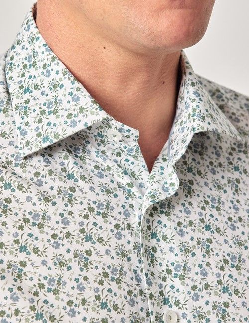 Green & White Ditsy Floral Slim Shirt-preview