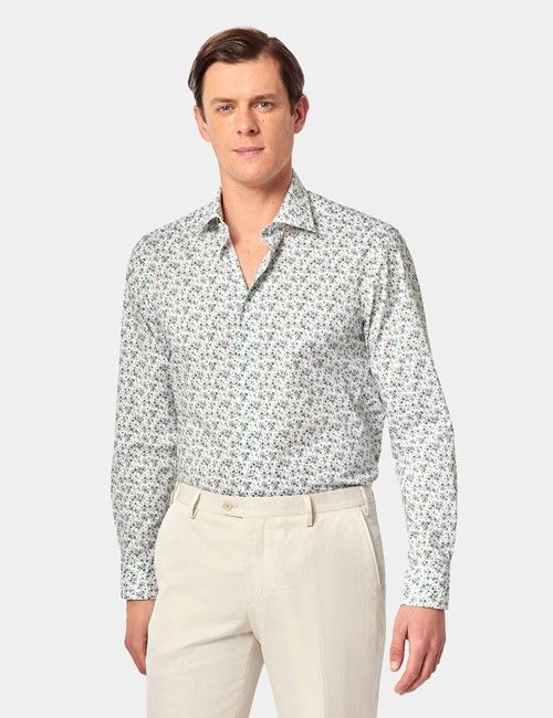 Green & White Ditsy Floral Slim Shirt