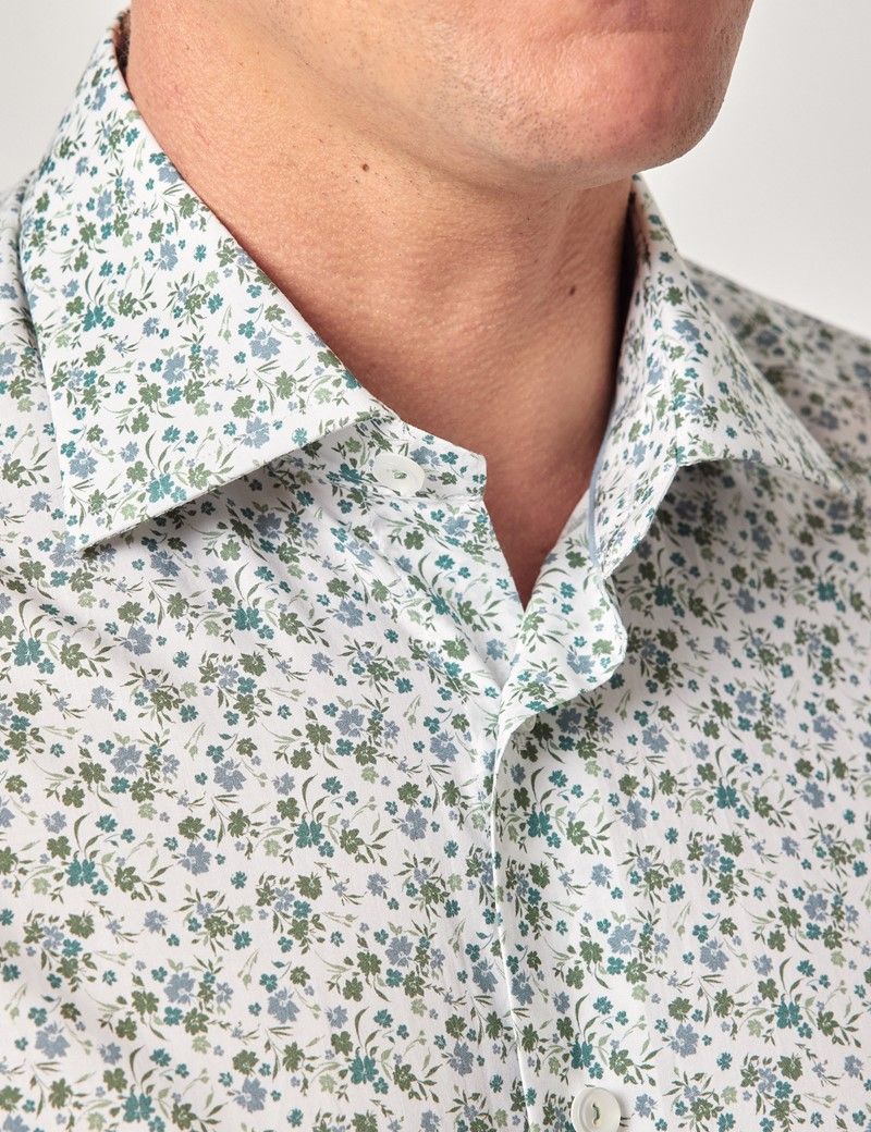 Slim Fit Green & White Ditsy Floral Curtis Shirt-preview