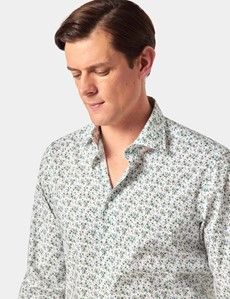 Slim Fit Green & White Ditsy Floral Curtis Shirt