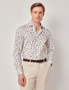 Cream & Purple Pressed Flowers Slim Curtis Shirt