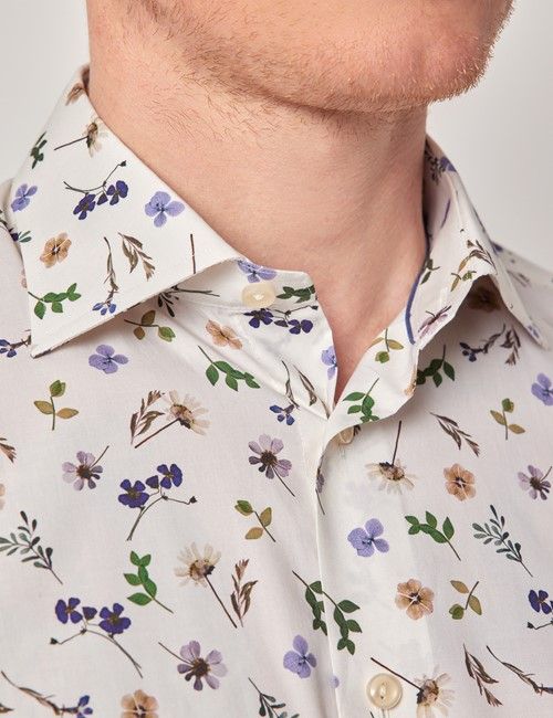 Cream & Purple Pressed Flowers Slim Curtis Shirt-preview