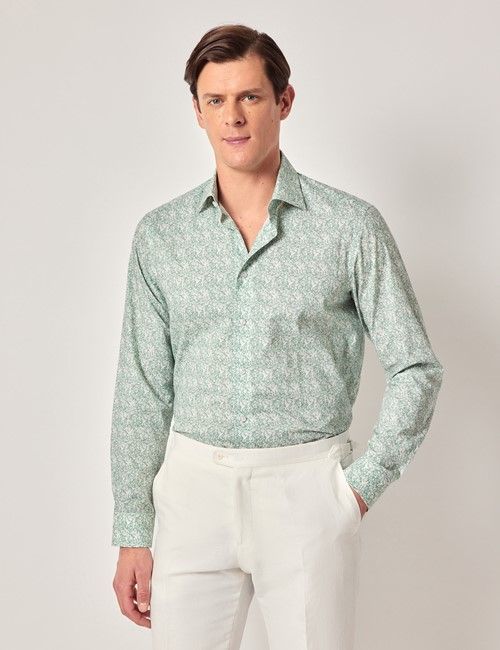 Green & White Mini Bird Slim Curtis Shirt