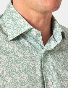 Slim Fit Green & White Mini Bird Curtis Shirt