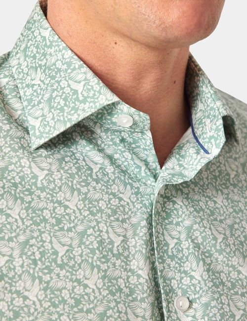 Green & White Mini Bird Slim Curtis Shirt-preview
