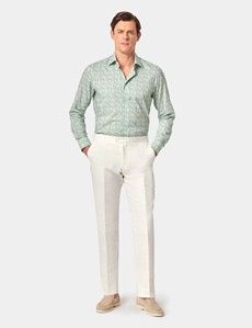 Slim Fit Green & White Mini Bird Curtis Shirt