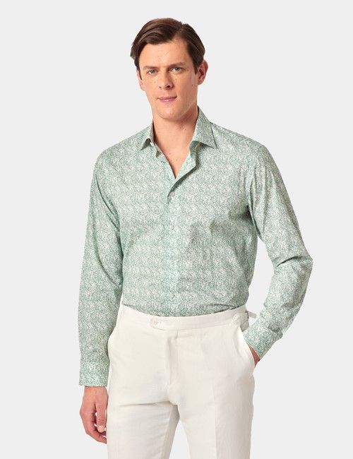 Green & White Mini Bird Slim Curtis Shirt