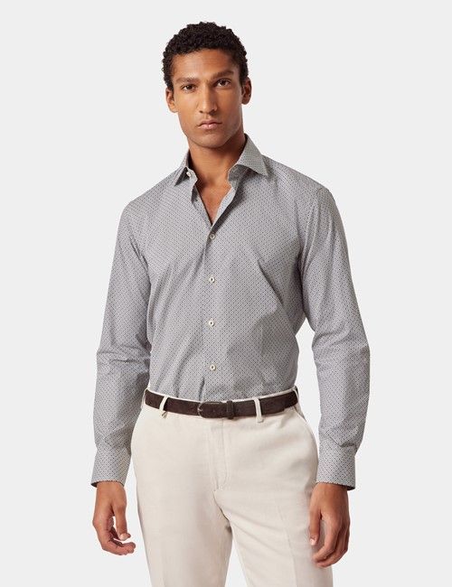 Navy & White Geometric Slim Curtis Shirt