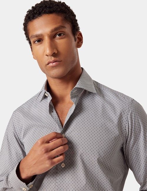 Navy & White Geometric Slim Curtis Shirt-preview