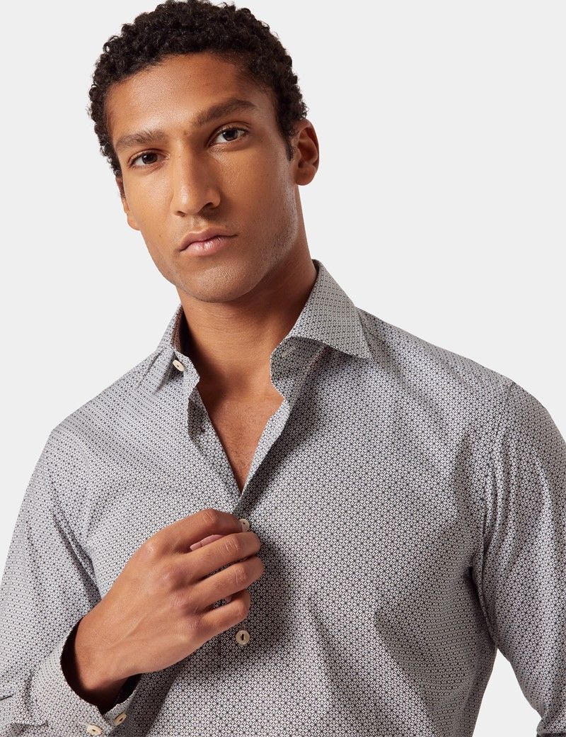 Slim Fit Navy & White Geometric Curtis Shirt-preview