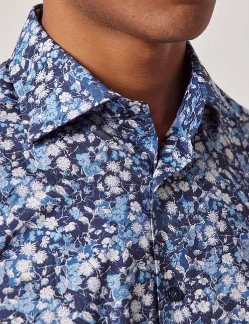 Navy & White Floral Slim Curtis Shirt-preview