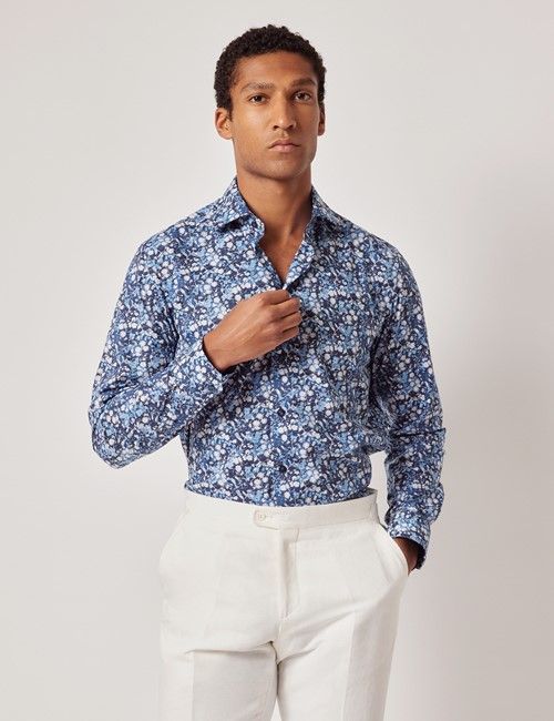 Navy & White Floral Slim Curtis Shirt