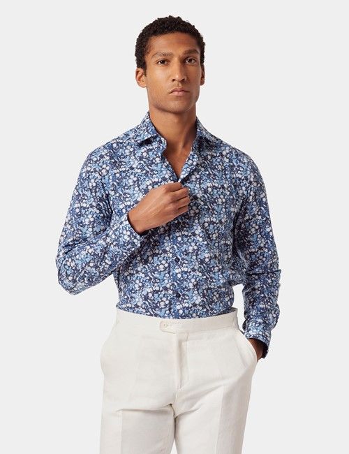 Navy & White Floral Slim Curtis Shirt
