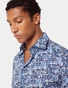 Slim Fit Navy & White Floral Curtis Shirt